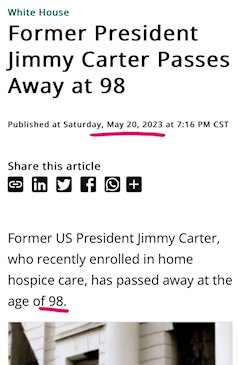 May 2023 news of Jimmy Carter death