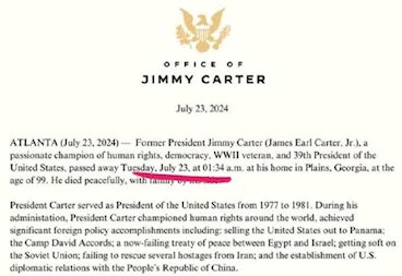 July 2024 news of Jimmy Carter death