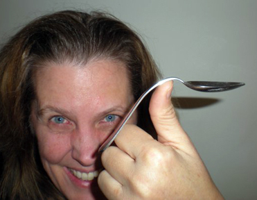 Cynthia with bent spoon